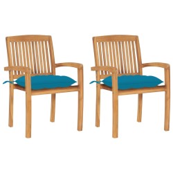 vidaXL Gartenstühle 2 Stk. mit Hellblauen Kissen Massivholz Teak