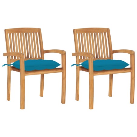 vidaXL Gartenstühle 2 Stk. mit Hellblauen Kissen Massivholz Teak
