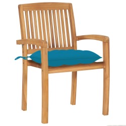 vidaXL Gartenstühle 2 Stk. mit Hellblauen Kissen Massivholz Teak