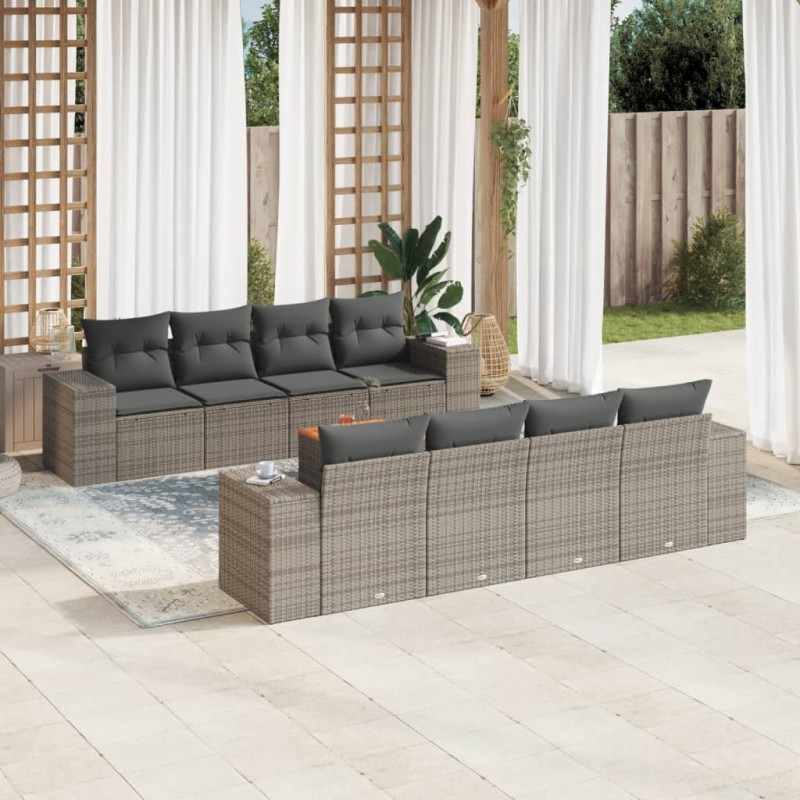 vidaXL 9-tlg. Garten-Sofagarnitur mit Kissen Grau Poly Rattan vidaXL 9-tlg. Garten-Sofagarnitur mit Kissen Grau Poly Rattan