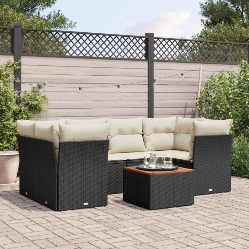 vidaXL 7-tlg. Garten-Sofagarnitur mit Kissen Schwarz Poly Rattan vidaXL 7-tlg. Garten-Sofagarnitur mit Kissen Schwarz Poly Rattan