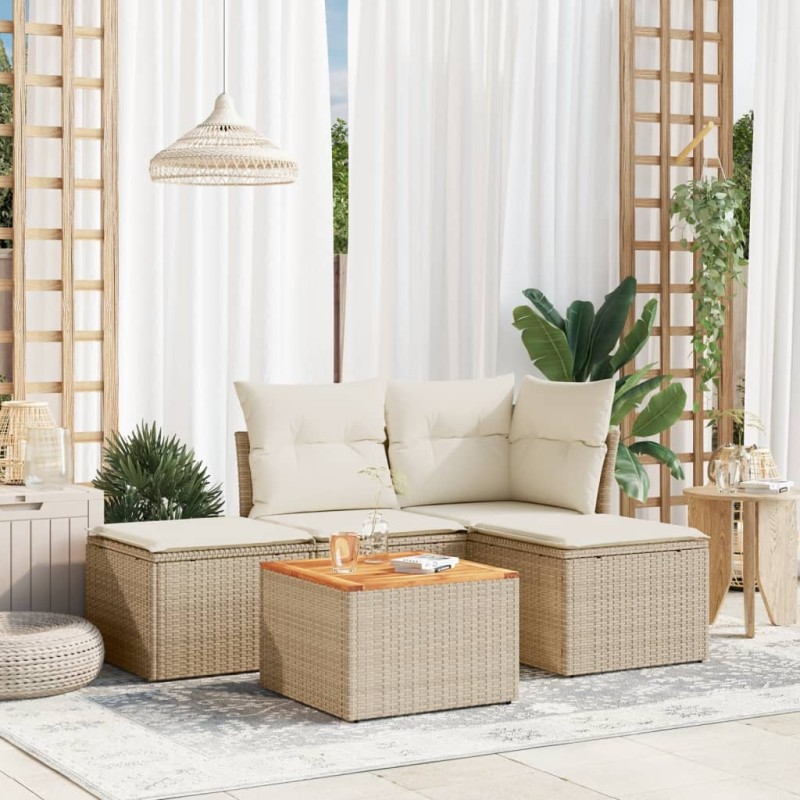 vidaXL 5-tlg. Garten-Sofagarnitur mit Kissen Beige Poly Rattan vidaXL 5-tlg. Garten-Sofagarnitur mit Kissen Beige Poly Rattan