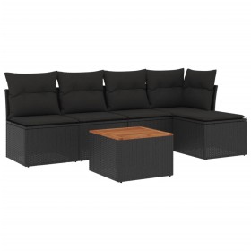 vidaXL 6-tlg. Garten-Sofagarnitur mit Kissen Schwarz Poly Rattan