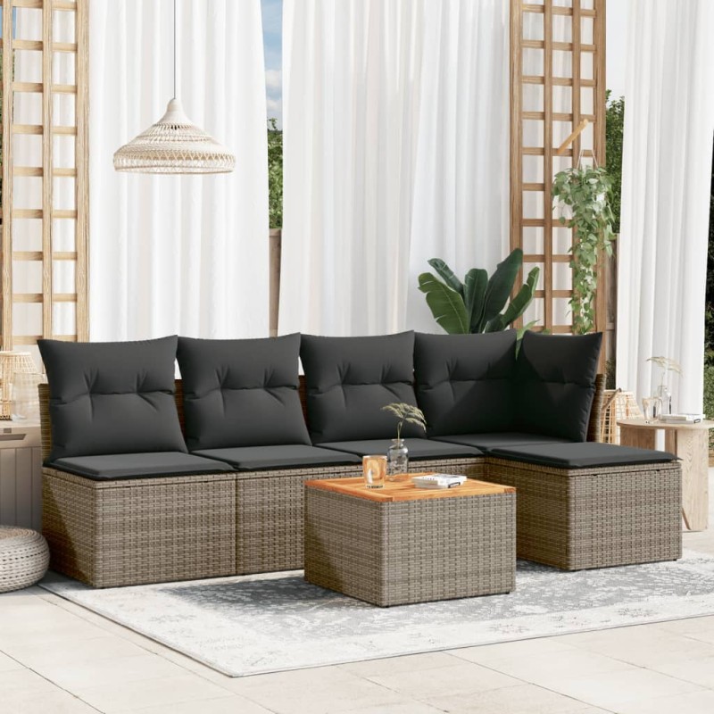 vidaXL 6-tlg. Garten-Sofagarnitur mit Kissen Grau Poly Rattan vidaXL 6-tlg. Garten-Sofagarnitur mit Kissen Grau Poly Rattan
