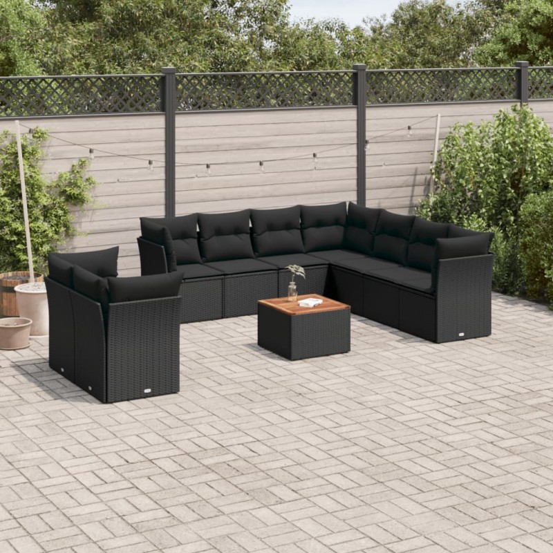 vidaXL 10-tlg. Garten-Sofagarnitur mit Kissen Schwarz Poly Rattan vidaXL 10-tlg. Garten-Sofagarnitur mit Kissen Schwarz Poly Rattan