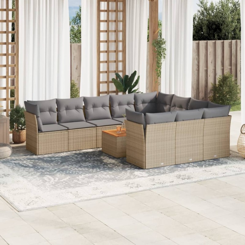 vidaXL 11-tlg. Garten-Sofagarnitur mit Kissen Beige Poly Rattan vidaXL 11-tlg. Garten-Sofagarnitur mit Kissen Beige Poly Rattan