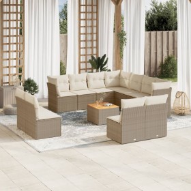 vidaXL 12-tlg. Garten-Sofagarnitur mit Kissen Beige Poly Rattan