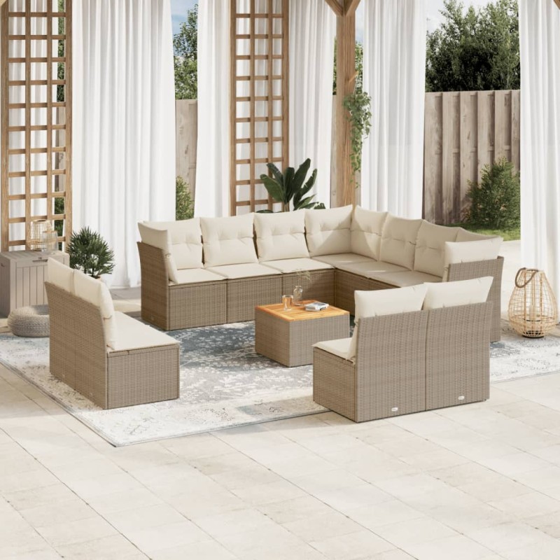vidaXL 12-tlg. Garten-Sofagarnitur mit Kissen Beige Poly Rattan vidaXL 12-tlg. Garten-Sofagarnitur mit Kissen Beige Poly Rattan