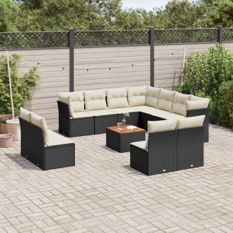 vidaXL 12-tlg. Garten-Sofagarnitur mit Kissen Schwarz Poly Rattan vidaXL 12-tlg. Garten-Sofagarnitur mit Kissen Schwarz Poly Rattan