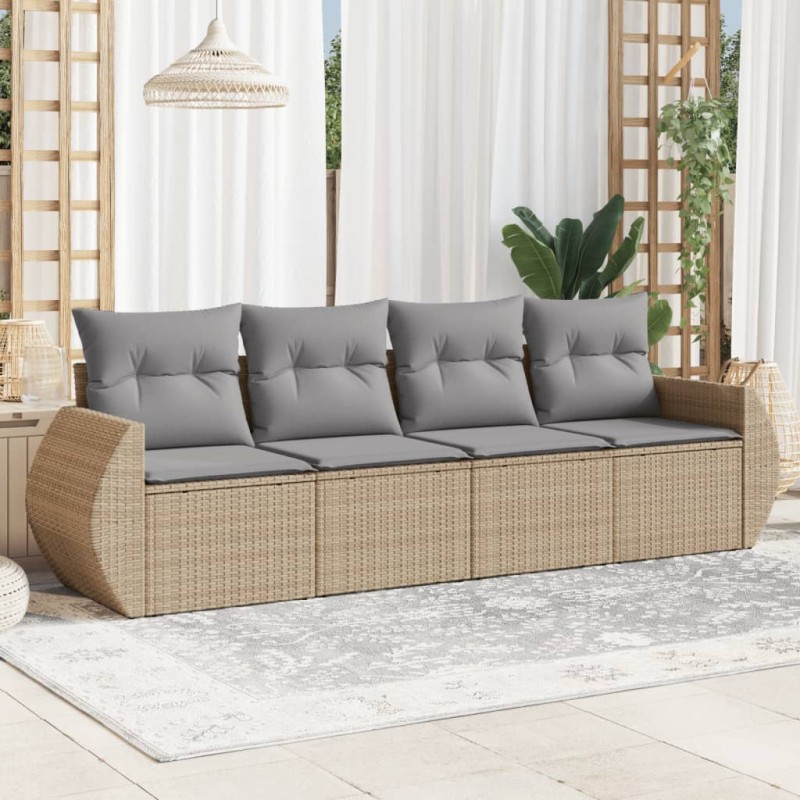vidaXL 4-tlg. Garten-Sofagarnitur mit Kissen Beige Poly Rattan vidaXL 4-tlg. Garten-Sofagarnitur mit Kissen Beige Poly Rattan