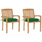 Gartenstühle 2 Stk. mit Grünen Kissen Massivholz Teak Gartenstühle 2 Stk. mit Grünen Kissen Massivholz Teak