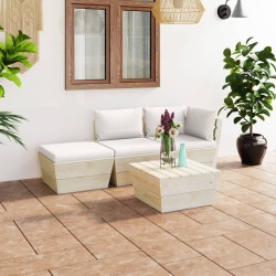 4-tlg. Garten-Sofagarnitur aus Paletten mit Kissen Fichtenholz