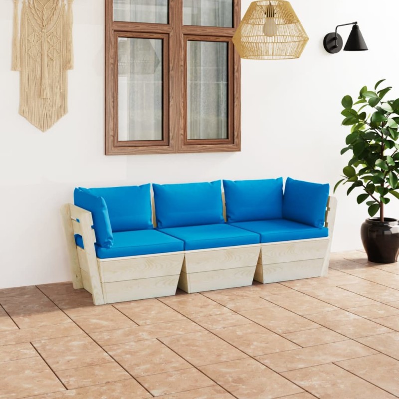 Garten-Palettensofa 3-Sitzer mit Kissen Fichtenholz Garten-Palettensofa 3-Sitzer mit Kissen Fichtenholz