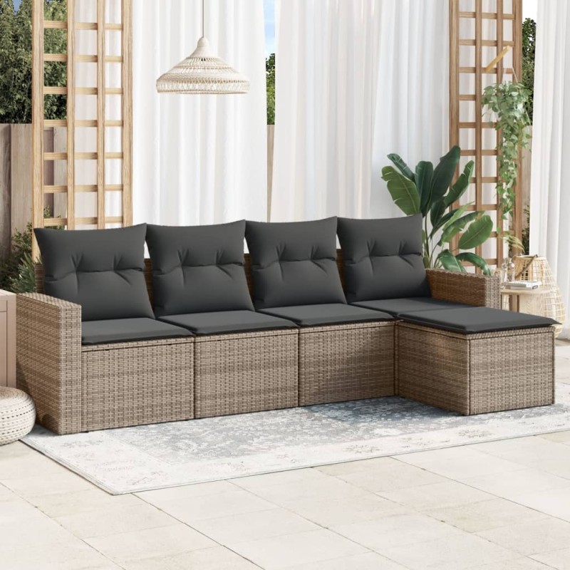 vidaXL 5-tlg. Garten-Sofagarnitur mit Kissen Grau Poly Rattan vidaXL 5-tlg. Garten-Sofagarnitur mit Kissen Grau Poly Rattan