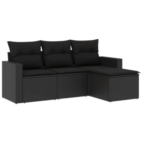 vidaXL 4-tlg. Garten-Sofagarnitur mit Kissen Schwarz Poly Rattan