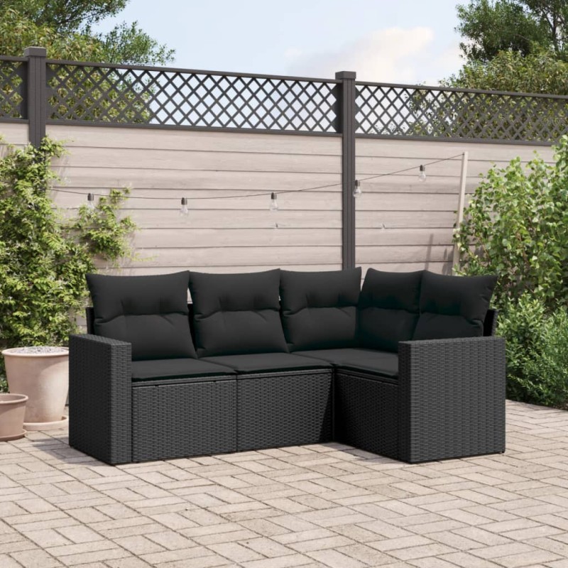 vidaXL 4-tlg. Garten-Sofagarnitur mit Kissen Schwarz Poly Rattan vidaXL 4-tlg. Garten-Sofagarnitur mit Kissen Schwarz Poly Rattan