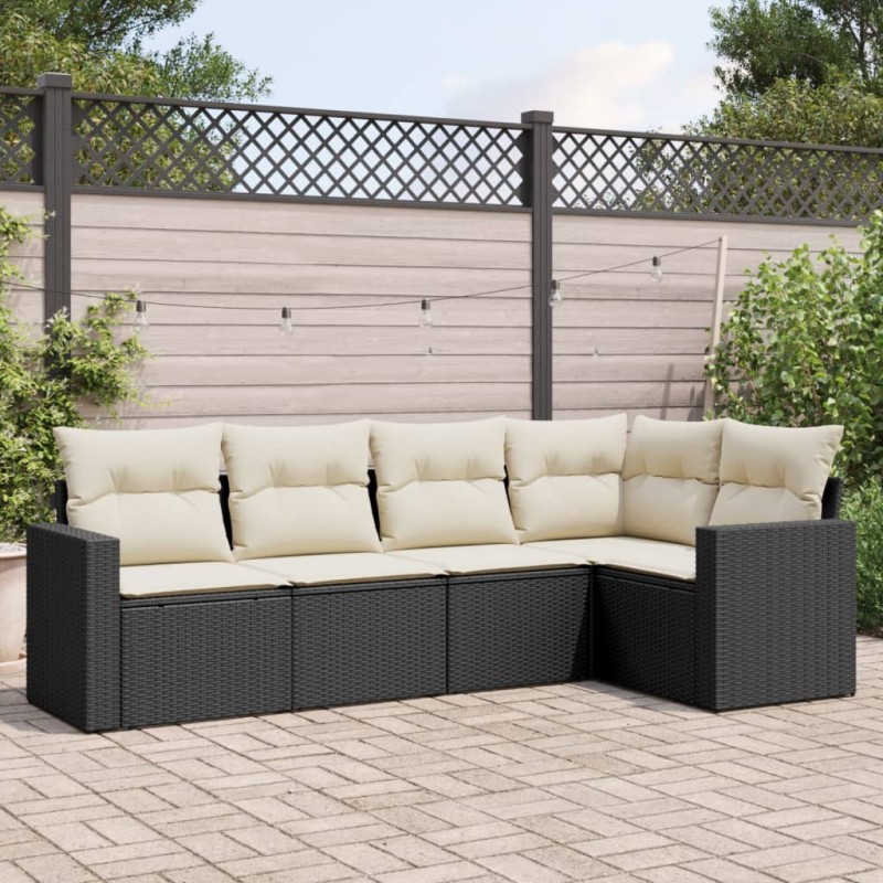 vidaXL 5-tlg. Garten-Sofagarnitur mit Kissen Schwarz Poly Rattan vidaXL 5-tlg. Garten-Sofagarnitur mit Kissen Schwarz Poly Rattan