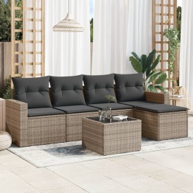 vidaXL 6-tlg. Garten-Sofagarnitur mit Kissen Grau Poly Rattan