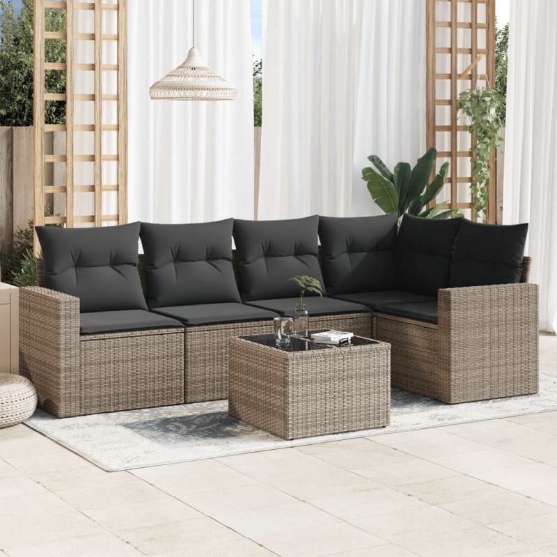 vidaXL 6-tlg. Garten-Sofagarnitur mit Kissen Grau Poly Rattan vidaXL 6-tlg. Garten-Sofagarnitur mit Kissen Grau Poly Rattan