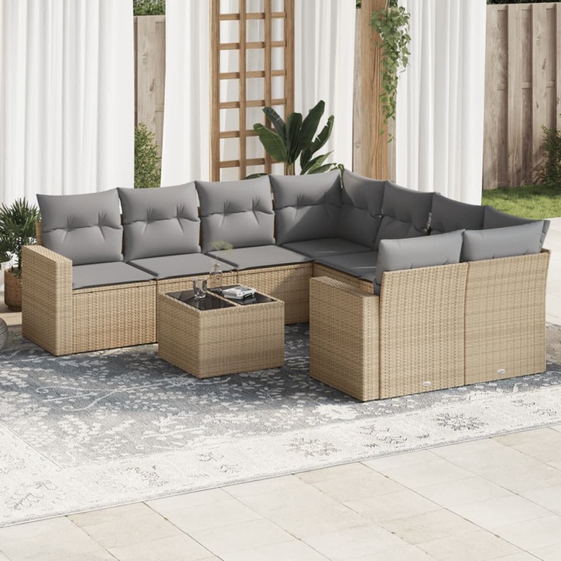 vidaXL 9-tlg. Garten-Sofagarnitur mit Kissen Beige Poly Rattan vidaXL 9-tlg. Garten-Sofagarnitur mit Kissen Beige Poly Rattan