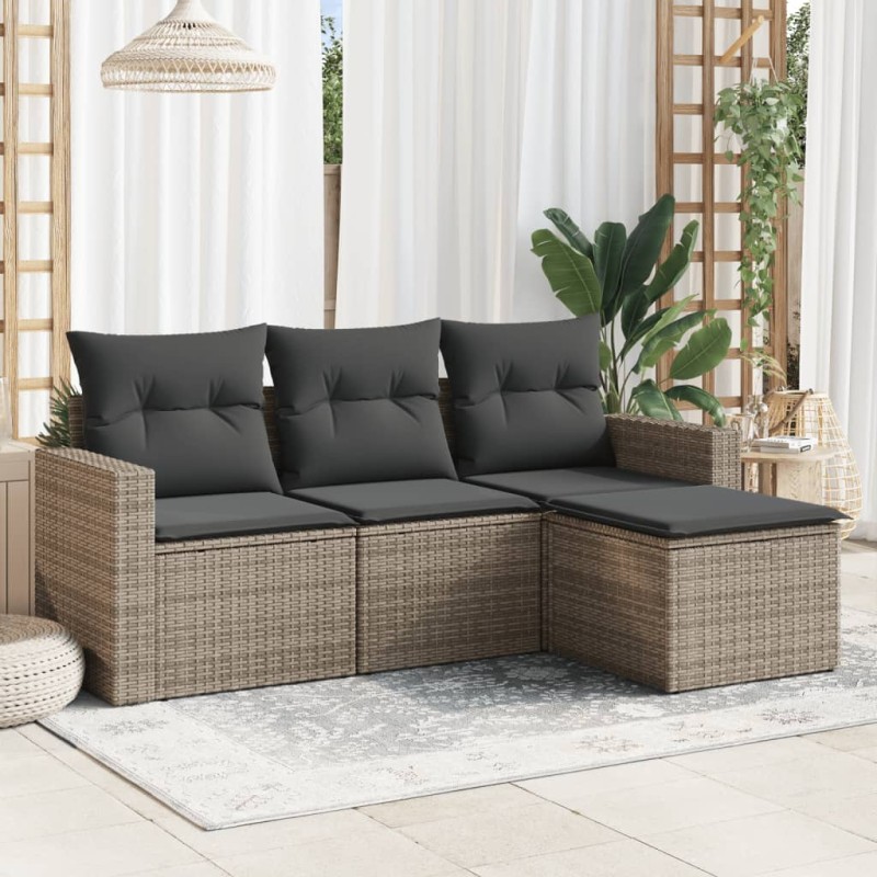 vidaXL 4-tlg. Garten-Sofagarnitur mit Kissen Grau Poly Rattan vidaXL 4-tlg. Garten-Sofagarnitur mit Kissen Grau Poly Rattan