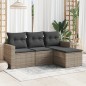 vidaXL 4-tlg. Garten-Sofagarnitur mit Kissen Grau Poly Rattan vidaXL 4-tlg. Garten-Sofagarnitur mit Kissen Grau Poly Rattan