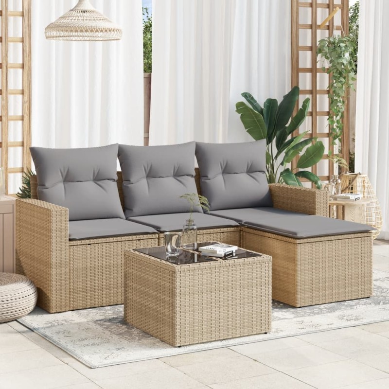 vidaXL 5-tlg. Garten-Sofagarnitur mit Kissen Beige Poly Rattan vidaXL 5-tlg. Garten-Sofagarnitur mit Kissen Beige Poly Rattan