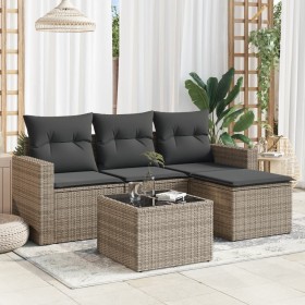 vidaXL 5-tlg. Garten-Sofagarnitur mit Kissen Grau Poly Rattan