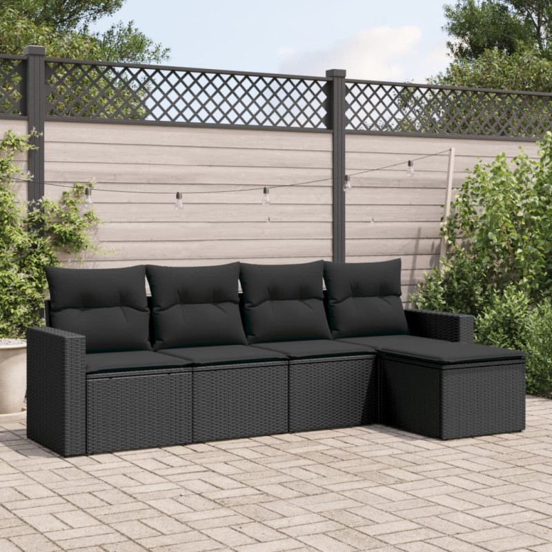 vidaXL 5-tlg. Garten-Sofagarnitur mit Kissen Schwarz Poly Rattan vidaXL 5-tlg. Garten-Sofagarnitur mit Kissen Schwarz Poly Rattan