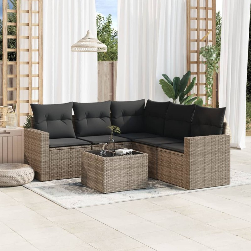 vidaXL 6-tlg. Garten-Sofagarnitur mit Kissen Grau Poly Rattan vidaXL 6-tlg. Garten-Sofagarnitur mit Kissen Grau Poly Rattan