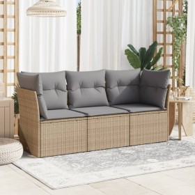 vidaXL 3-tlg. Garten-Sofagarnitur mit Kissen Beige Poly Rattan
