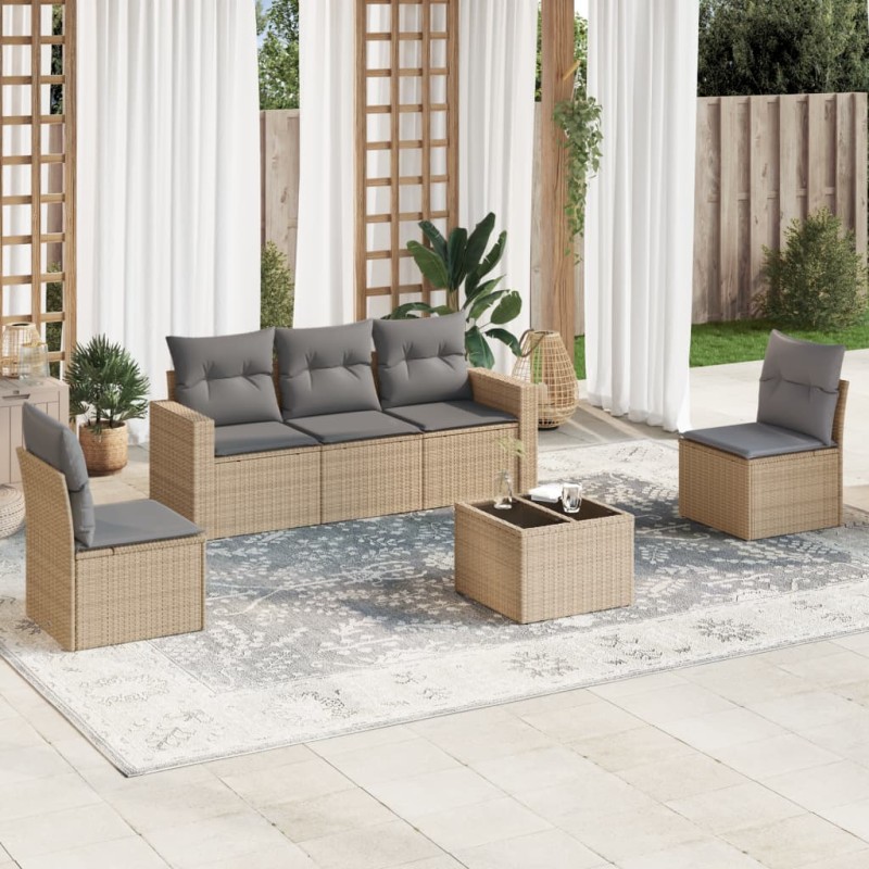 vidaXL 6-tlg. Garten-Sofagarnitur mit Kissen Beige Poly Rattan vidaXL 6-tlg. Garten-Sofagarnitur mit Kissen Beige Poly Rattan
