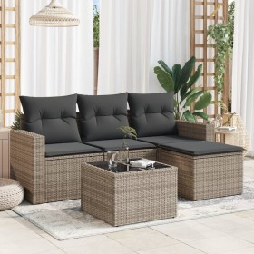 vidaXL 5-tlg. Garten-Sofagarnitur mit Kissen Grau Poly Rattan