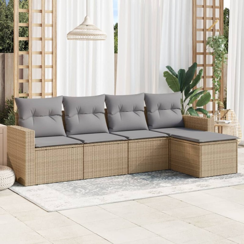 vidaXL 5-tlg. Garten-Sofagarnitur mit Kissen Beige Poly Rattan vidaXL 5-tlg. Garten-Sofagarnitur mit Kissen Beige Poly Rattan