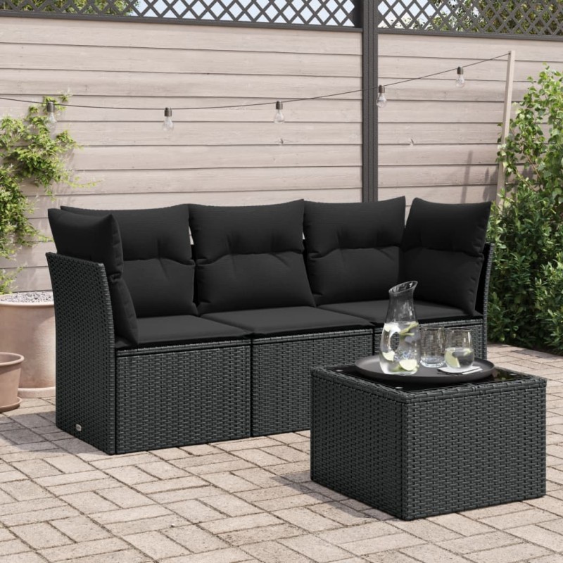vidaXL 4-tlg. Garten-Sofagarnitur mit Kissen Schwarz Poly Rattan vidaXL 4-tlg. Garten-Sofagarnitur mit Kissen Schwarz Poly Rattan
