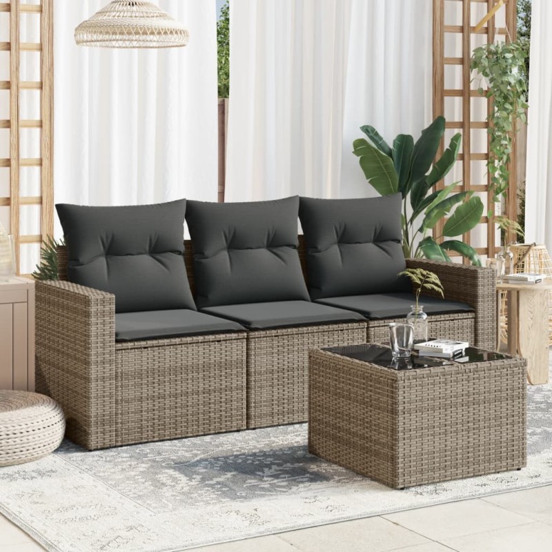 vidaXL 4-tlg. Garten-Sofagarnitur mit Kissen Grau Poly Rattan vidaXL 4-tlg. Garten-Sofagarnitur mit Kissen Grau Poly Rattan