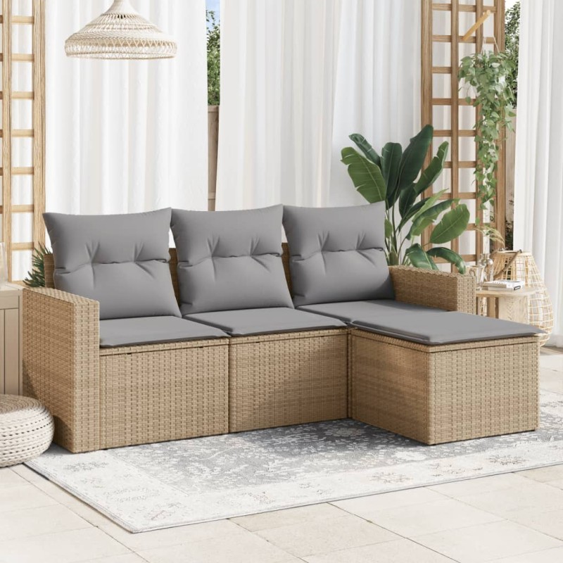 vidaXL 4-tlg. Garten-Sofagarnitur mit Kissen Beige Poly Rattan vidaXL 4-tlg. Garten-Sofagarnitur mit Kissen Beige Poly Rattan