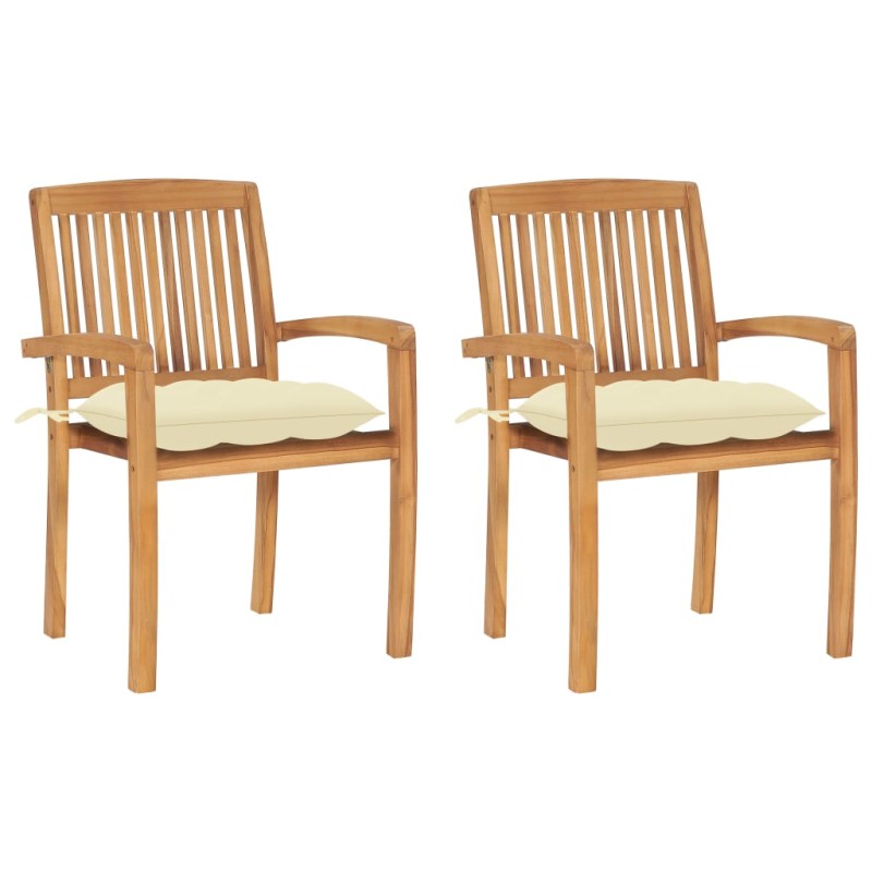 Gartenstühle 2 Stk. mit Cremeweißen Kissen Massivholz Teak Gartenstühle 2 Stk. mit Cremeweißen Kissen Massivholz Teak