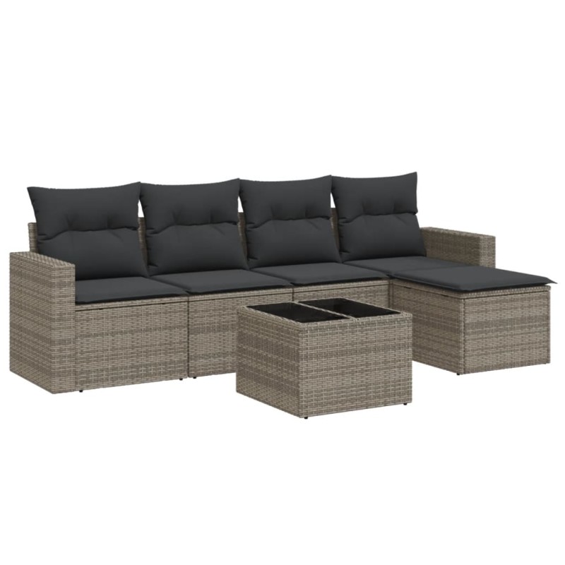 vidaXL 6-tlg. Garten-Sofagarnitur mit Kissen Grau Poly Rattan vidaXL 6-tlg. Garten-Sofagarnitur mit Kissen Grau Poly Rattan