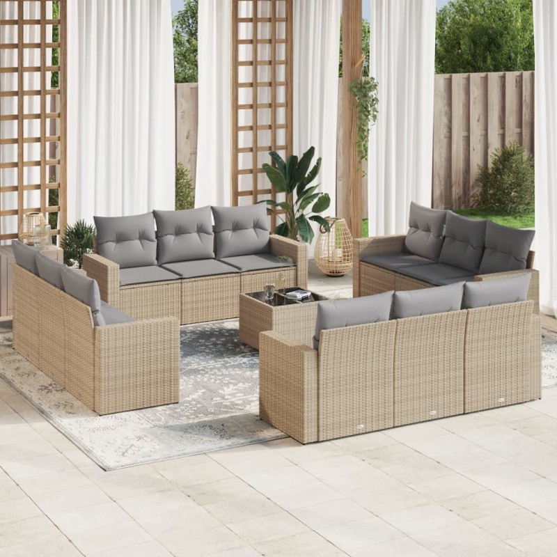 vidaXL 13-tlg. Garten-Sofagarnitur mit Kissen Beige Poly Rattan vidaXL 13-tlg. Garten-Sofagarnitur mit Kissen Beige Poly Rattan