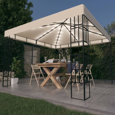 vidaXL Pavillon mit LED-Lichterkette 3x3 m Cremeweiß