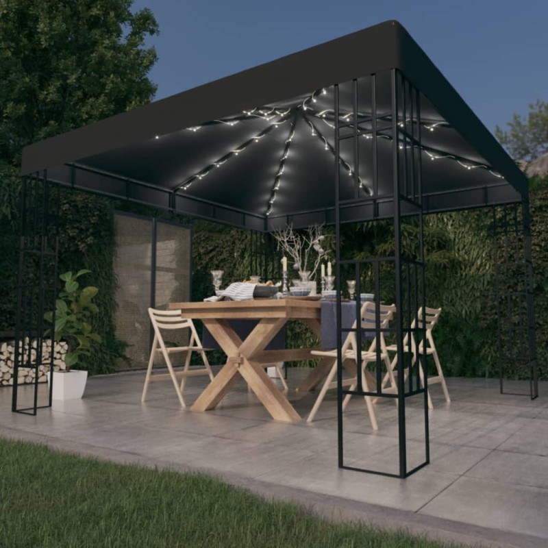 vidaXL Pavillon mit LED-Lichterkette 3x3 m Anthrazit vidaXL Pavillon mit LED-Lichterkette 3x3 m Anthrazit