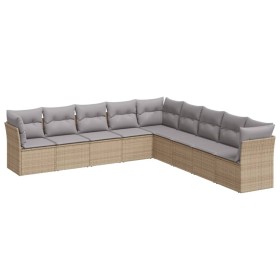 vidaXL 9-tlg. Garten-Sofagarnitur mit Kissen Beige Poly Rattan