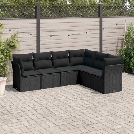 vidaXL 6-tlg. Garten-Sofagarnitur mit Kissen Schwarz Poly Rattan