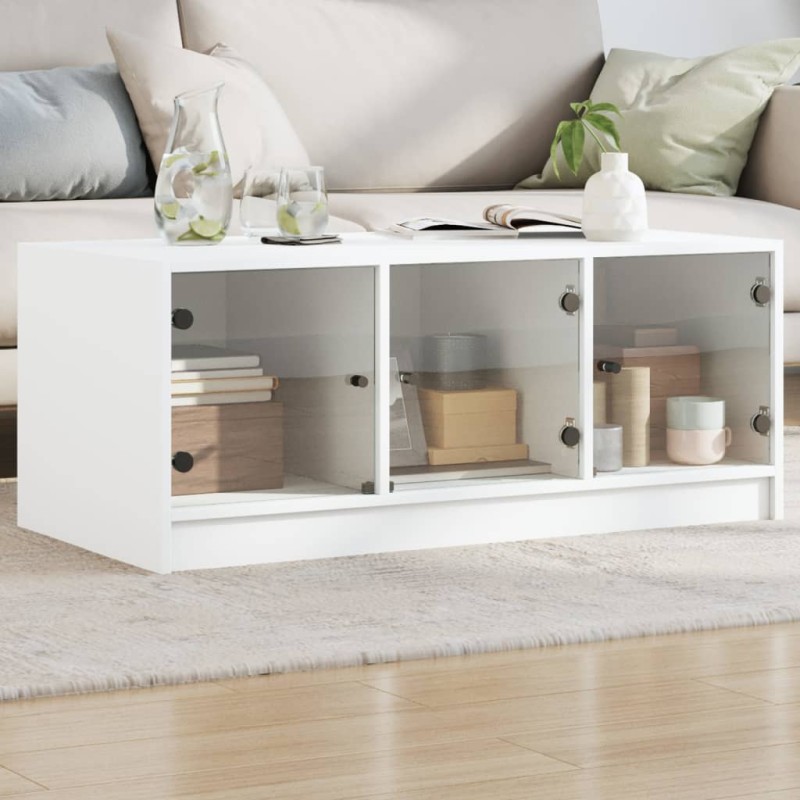 vidaXL Couchtisch mit Glastüren Weiß 102x50x42 cm vidaXL Couchtisch mit Glastüren Weiß 102x50x42 cm