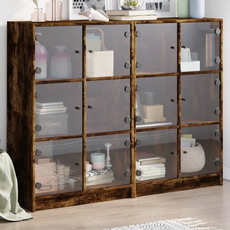 vidaXL Bücherregal mit Türen Räuchereiche 136x37x109 cm Holzwerkstoff