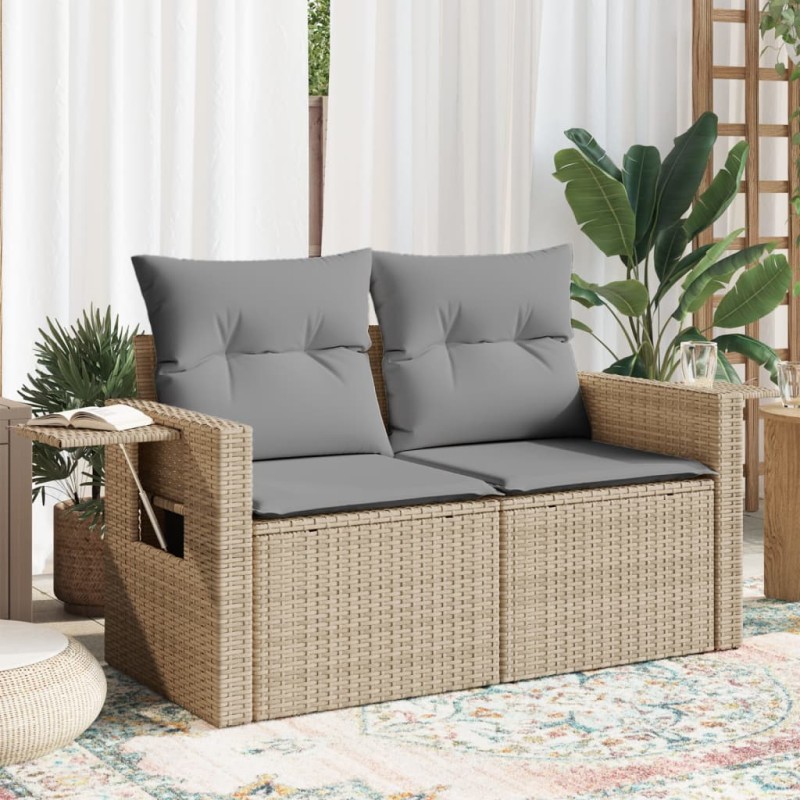 vidaXL Gartensofa mit Kissen 2-Sitzer Beige Poly Rattan vidaXL Gartensofa mit Kissen 2-Sitzer Beige Poly Rattan