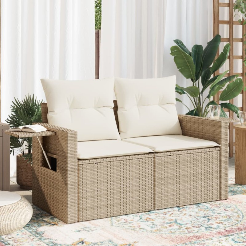 vidaXL Gartensofa mit Kissen 2-Sitzer Beige Poly Rattan vidaXL Gartensofa mit Kissen 2-Sitzer Beige Poly Rattan