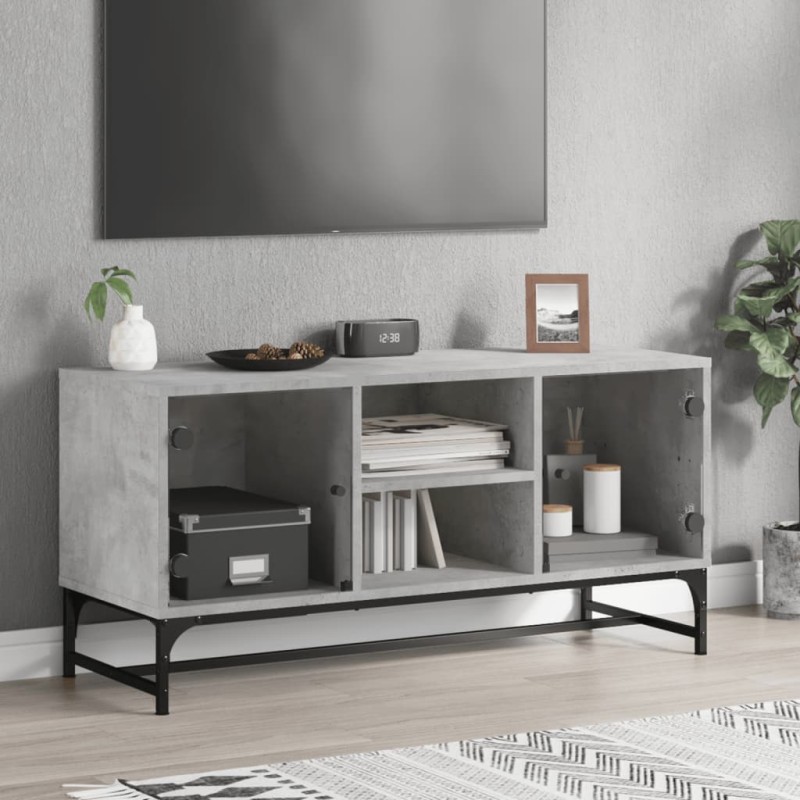 vidaXL TV-Schrank mit Glastüren Betongrau 102x37x50 cm vidaXL TV-Schrank mit Glastüren Betongrau 102x37x50 cm