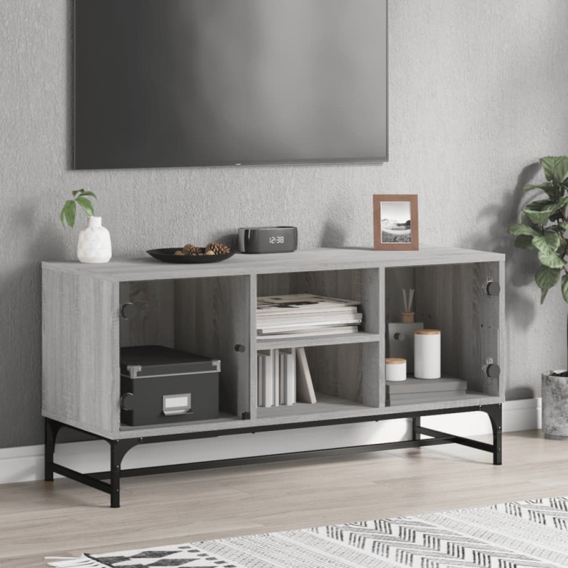 vidaXL TV-Schrank mit Glastüren Grau Sonoma 102x37x50 cm vidaXL TV-Schrank mit Glastüren Grau Sonoma 102x37x50 cm